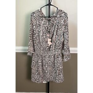 Express Women's Medium Ruffled Dress Cheetah Print Tassled Neck Bell Sleeves NWT